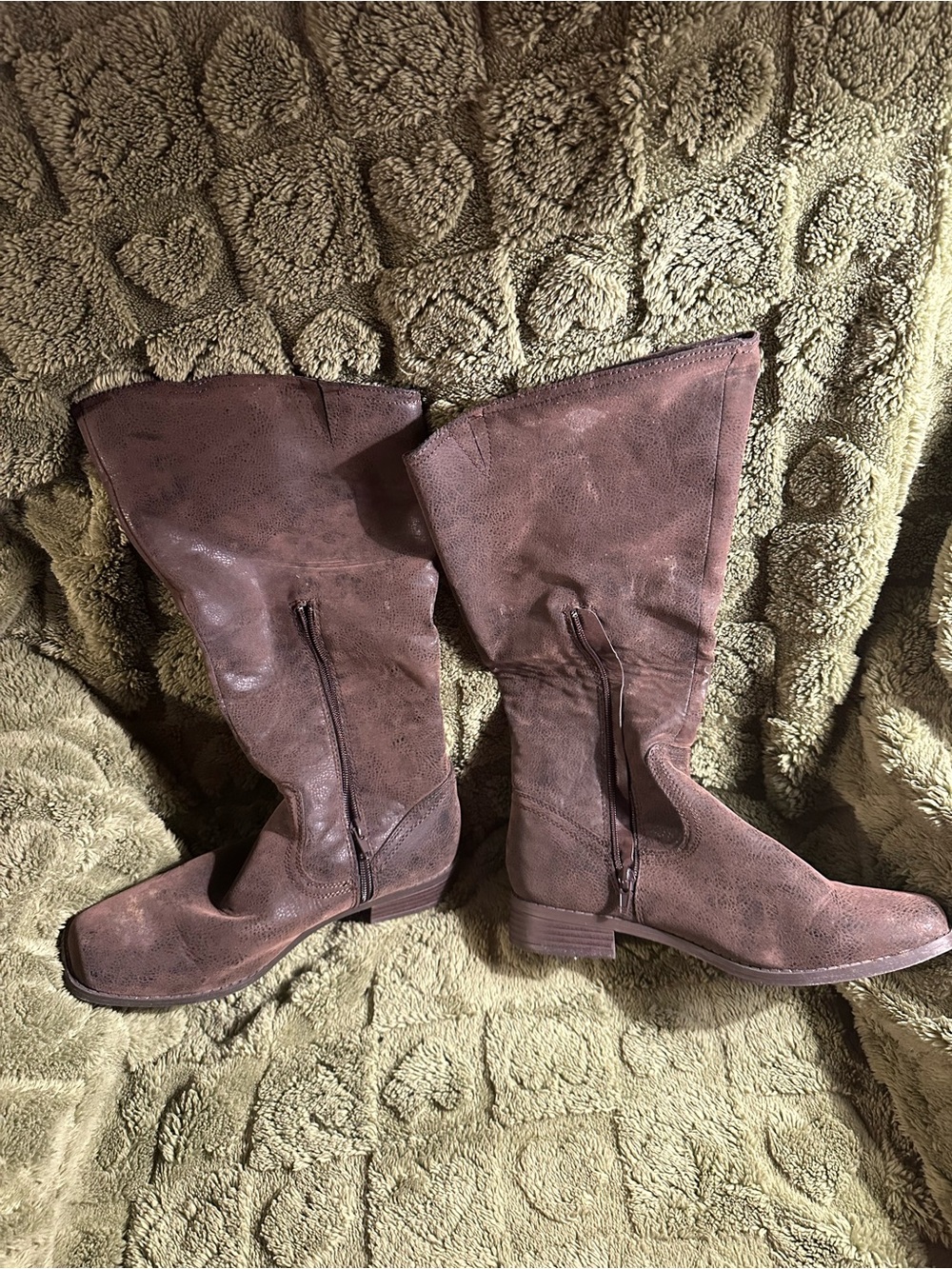 Rampage Distressed Brown Mid-Calf Zip Heeled Boots